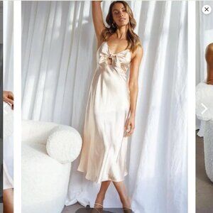 Selfie Leslie Perfect Day Satin Midi Dress – Gold/Champagne – Size S – NWT